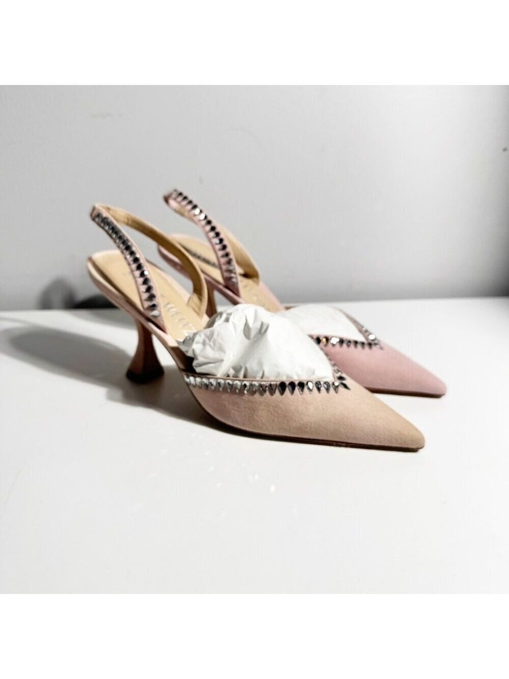 Stuart Weitzman Gemcut XCurve 85 in Suede Ballet Pink  size 6